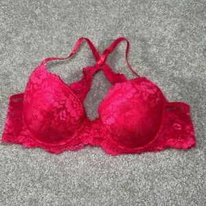 Rampage Intimates Hot Pink Floral Lace Push Up Racerback Bra Size 38C